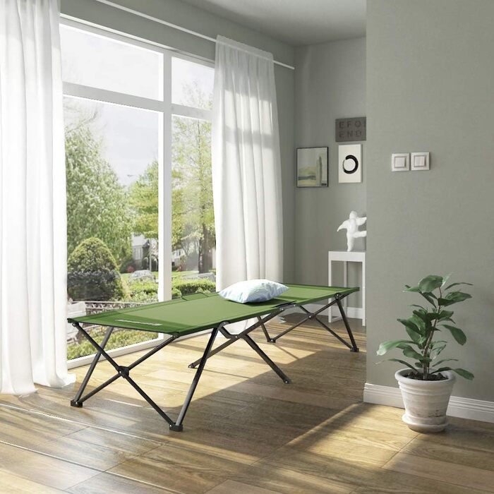 SONGMICS Кемпінгове ліжко для гостей, складане, 260 кг, XXL, 205 x 75 x 46 см, GCB25L, Зелене