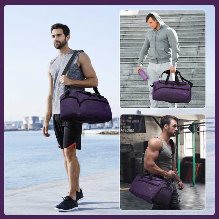 Спортивна та дорожня сумка FIORETTO 35L з відділенням для взуття та мокрих речей, водонепроникна, для тренувань, спортзалу, подорожей, плавання, сауни, футболу, фіолетовий