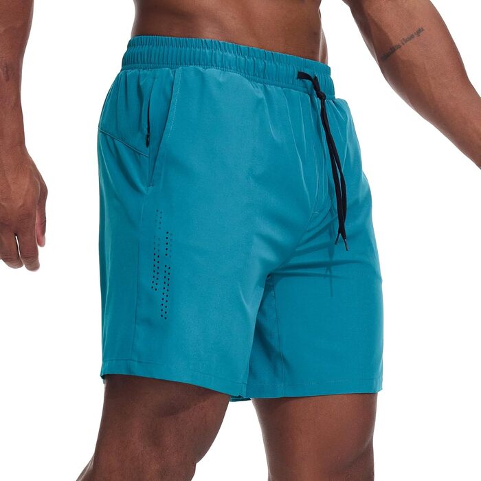 Чоловічі спортивні шорти для бігу 2-в-1, швидка сушка, короткі шорти для бігу, гімнастики, активного відпочинку, марафону, тренувань з кишенею на блискавці (S, Павіно-блакитний)