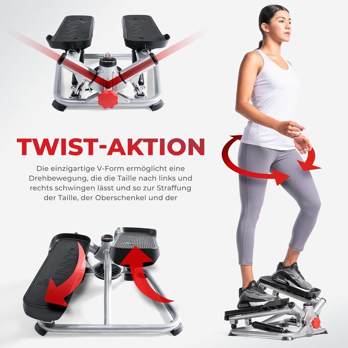 Степпер Sunny Health & Fitness Twist для дому, низькоударний тренажер для всього тіла з опцією еспандерів або керма, функція твісту
