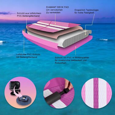 Надувний SUP Борд Stand Up Paddle Board Set, 330x76x15см, з кріслом для каяка, тримачем для камери, інтегрованим кік-педом, регульованим веслом, 3 фінами, повним аксесуаром, до 150кг, рожевий