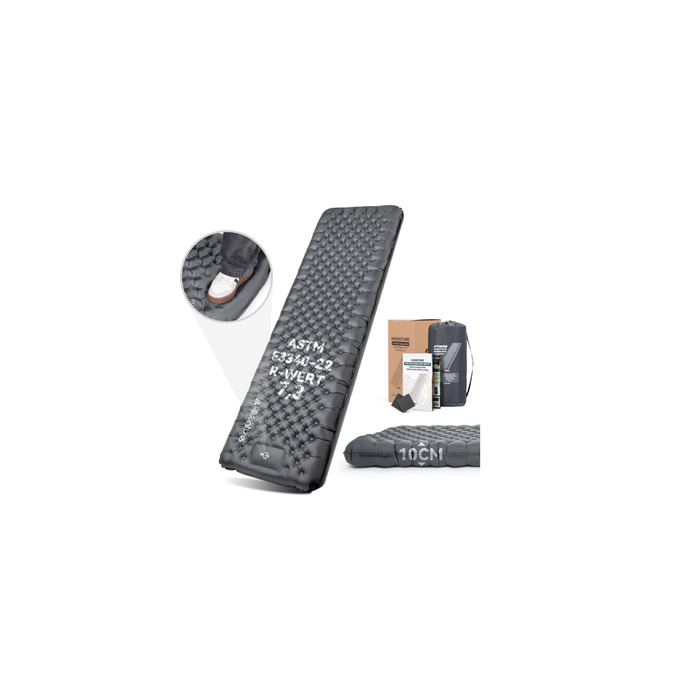 Килимок для кемпінгу HIKENTURE R-Wert 7.3 з ножною помпою, 10 см товщини, 210x64 см, 4 пори року, для туризму та наметів