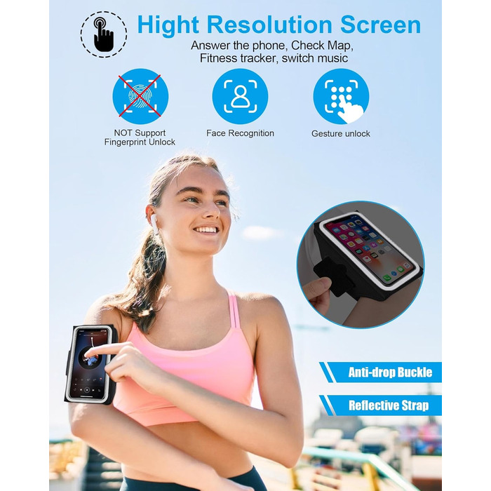 Спортивний браслет для телефону: фіксатор для бігу, чорний, на 6.9 дюйми, з кишенею для навушників (iPhone, Galaxy)