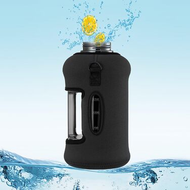 Спортивна пляшка для води Youcan Plato 2 л з соломинкою, чохлом, BPA Free, для газованої води, чорна, фітнес-глечик