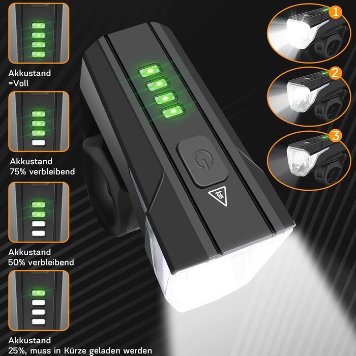 LED набір велосипедних фар 100 LUX, USB-зарядка, 2000 мАг, водонепроникні, сертифікат StVZO, для дітей та дорослих
