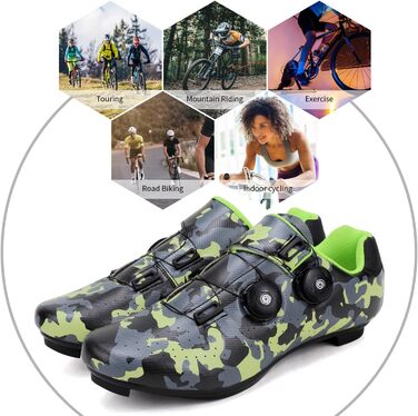 Чоловічі велотуфлі MTB для гірського велосипеда та шосе, кросівки, дихаючі, для занять у приміщенні та на відкритому повітрі, сумісні з SPD/SPD-SL (45 EU, камуфляжний зелений)