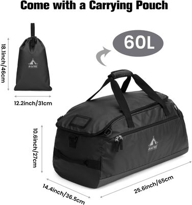 Велика спортивна сумка G4Free 60L з екошкіри, з відділенням для взуття та вологих речей, для жінок і чоловіків, для тренувань, фітнесу, школи та подорожей, чорна