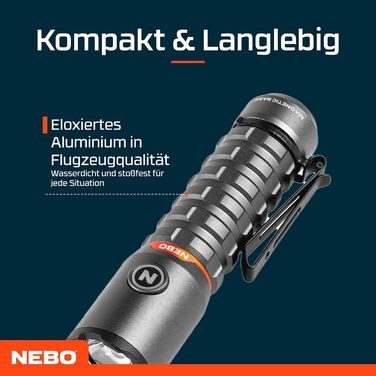 Ліхтар NEBO Torchy 2K - міні-ліхтар та робоче освітлення, USB, для кемпінгу та роботи, 5 режимів, до 30 годин роботи, вологостійкий, сірий