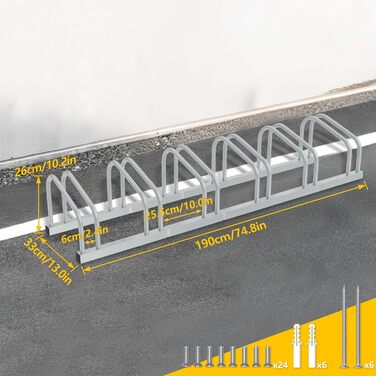 Підставка для велосипедів HENGMEI на 6 велосипедів, сталева, для шин 30-65 мм, настінний/підлоговий монтаж
