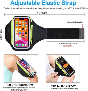 Спортивний браслет для телефону з кишенею для навушників, чорний. Сумісний з iPhone 17, 16, 15. Тримач для телефону 6.9 дюймів для бігу та фітнесу.