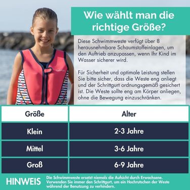 Дитячий жилет для плавання Limmys – підтримуюча допомога з регульованою плавучістю, CE-сертифікат, переможець тесту на Vergleich.de, м'який неопрен, безпечне та надійне виконання, з сумкою для транспортування M Рожева Квітка