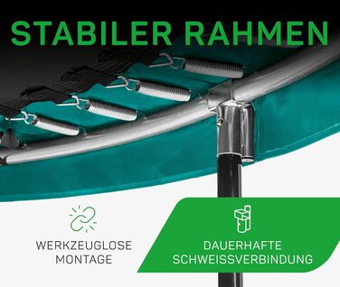 Трамплін Salta Comfort Edition (різні діаметри) – ⌀183/213/251/305/366/396/427cm – Сертифікований TÜV – Кольори: зелений/рожевий – Круглий, для вулиці, з комплектом: мат, сітка, пружини, захисний бордюр