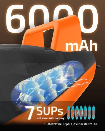 Надувний SUP насос Swonder Seawolf: акумуляторний, 20PSI, 6000mAh, з автоадаптером, чорний/мандарин