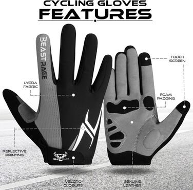 BEAST RAGE: Фінгерові велоперчатки для чоловіків та жінок, гелеві, антиковзні, амортизуючі, для важкої атлетики, фітнесу, MTB, сірі