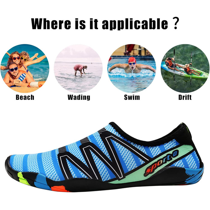 Водні черевики для жінок та чоловіків Tolaler: товсті, неслизькі, швидковисихаючі, міцні та довговічні для пляжу, подорожей, плавання (36 EU, A 01)