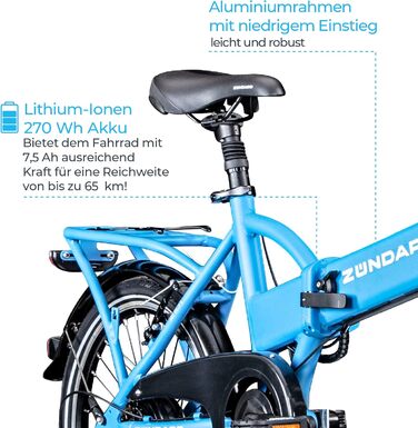 Електровелосипед ZÜNDAPP Z101, складаний, 20 дюймів, 6 швидкостей, для дорослих, з підсвіткою, міський, синій