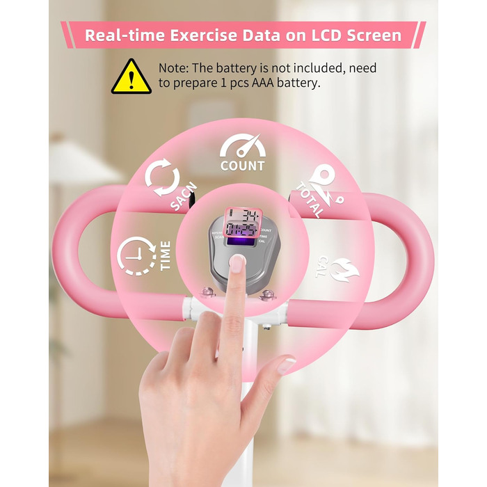 Вертикальний тренажер для кардіо, сходи для дому, вертикальний альпініст з ручкою для тренувань всього тіла, 3 регульовані висоти, LCD-дисплей, компактний та складаний, рожевий