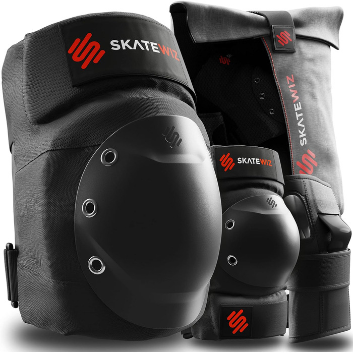 Захисний комплект SKATEWIZ для дорослих і підлітків, 6 предметів: наколінники, налокітники, наладонники з неопреновими рукавами, чорний, розмір M/L, для роликів та скейтборду, німецький бренд