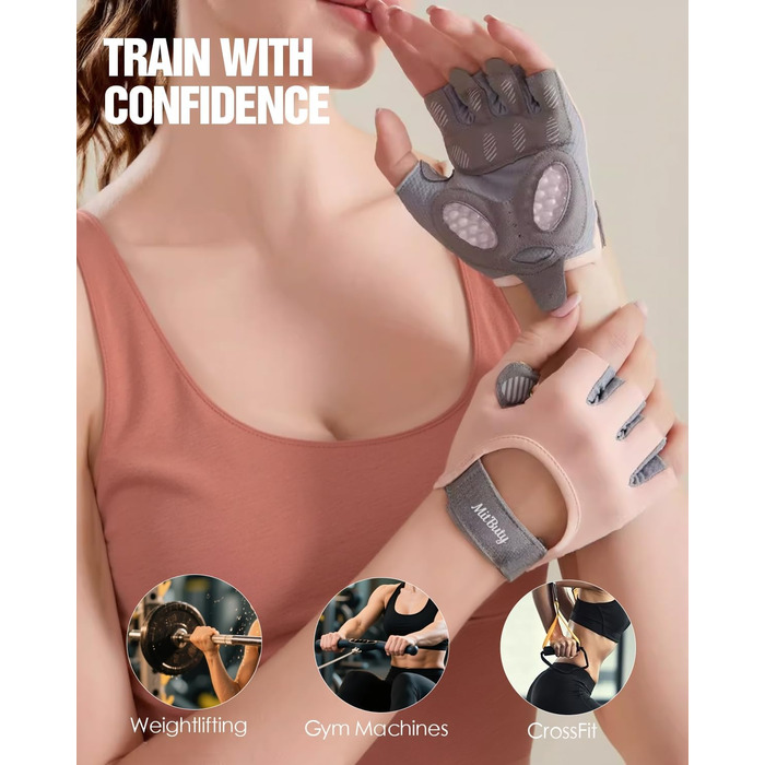 Тренувальні рукавички для чоловіків та жінок – фітнес рукавички для залу, важкої атлетики, кросфіту, силового спорту, спорту та тренувань. Рукавички з антиковзкими силіконовими точками та підкладкою на долоні. Рожеві, розмір M (18–19.5 см)