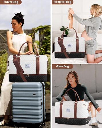 Спортивна сумка LOVEVOOK для жінок з відділенням для взуття, ручна поклажа для подорожей, сумка-мішок для вихідних, сітка для Gym, пляжу, сауни, кемпінгу (XL, 2 шт., Бежевий, Чорний, Коричневий)