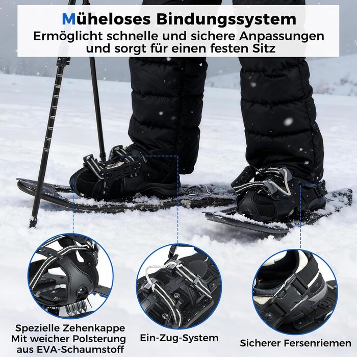 Снігоступи COSTWAY з підйомником, розмір 35-45, до 68/90 кг, комплект з трекінгових палиць та сумки, для чоловіків, жінок та підлітків (EUR 35-40, чорний)