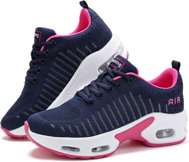 Жіночі кросівки для бігу з підтримкою склепіння стопи, повітряна подушка, комфортні снікерси чорно-білі (38.5 EU, Navy)