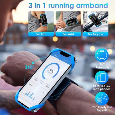 Спортивний браслет для телефону Cikyner 3-в-1: кишеня, тримач, поворотний на 360° для iPhone, Huawei (4.5-7'') - біг, велосипед, тренування