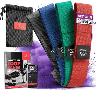 Набір фітнес-гумок для тренувань: 4 шт. (латекс/тканина) + eBook | Гумки для фітнесу, йоги, силових тренувань, Booty Band