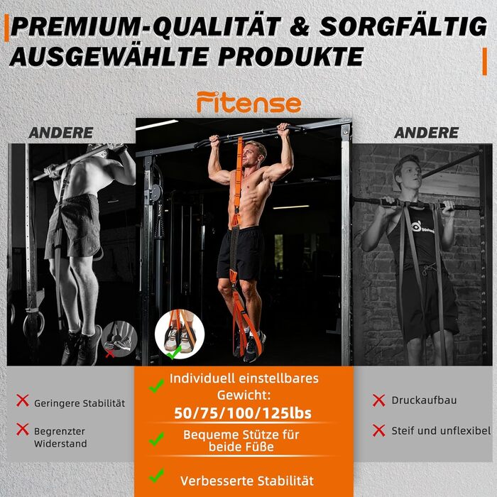 Смуги опору для підтягувань Klimmzughilfe, 50-350lbs, регульований опір та висота, з підставкою для ніг, помаранчеві