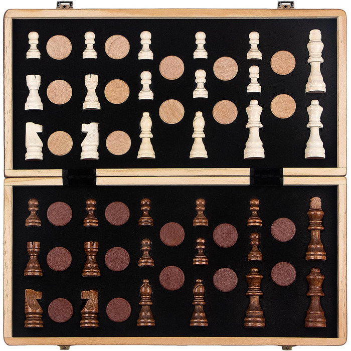 Магнітна шахова дошка 2в1 Paom 40.5x40.5 см: дерев'яна, складана, з фігурами для дорослих та дітей