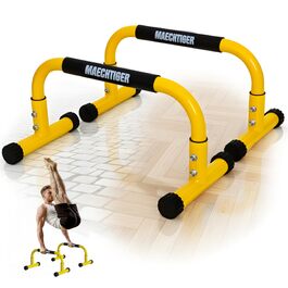 Паралелетки преміум-класу Parallettes - подовжені сталеві ручки для віджимань - стабільність завдяки системі вирівнювання - неслизькі та щадять суглоби - для калістеніки, фітнесу, в приміщенні та на вулиці