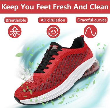 Кросівки для бігу та фітнесу: чоловічі та жіночі, легкі, дихаючі, розмір 36-47 EU (39 EU, червоно-білі)