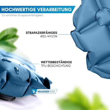 Каремат надувний NORDMUT® Ultraleicht з ремкомплектом - легкий, компактний, водонепроникний для кемпінгу, фестивалів та відпочинку на природі (синій)