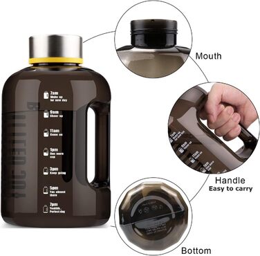 Спортивна пляшка для води Vennerli 2,5 л з ручкою та позначками часу, чорна, витокозахисна