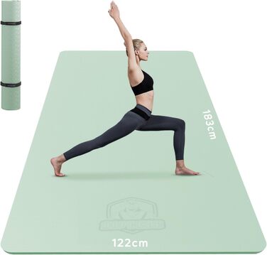 Йога-мат XXL HAPBEAR 183x122x6 мм, нековзкий, для фітнесу, пілатесу, тренувань, зелений