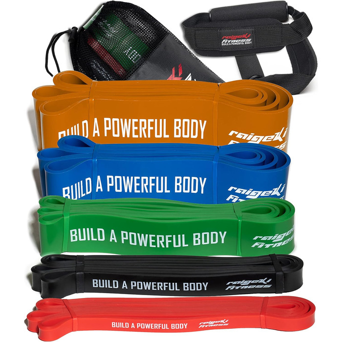 Фітнес гумки Raigeki: стрічковий комплект для силових тренувань (5 шт., 6-100 кг)