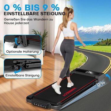 Vannect Walking Pad - складане бігове полотно для дому, 1-12 км/год, нахил 9%, LCD-дисплей, керування з пульта, додатком та ручкою, до 150 кг, чорно-синій