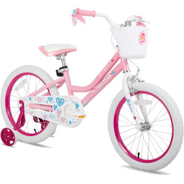 Дитячий велосипед JOYSTAR 18 дюймів для дівчаток 6-9 років з додатковими колесами та кошиком, рожевий