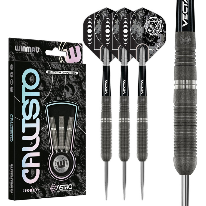 Дартс WINMAU Callisto 90% вольфрам, професійний набір з сталевим наконечником, 3 комплектації, ваги 22-26 г, з крилами та держателями