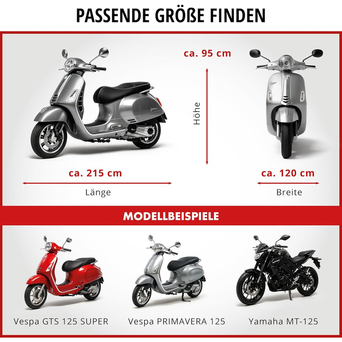 Водонепроникний чохол для мотоцикла та скутера Vespa, всесезонний захисний тент All Weather (чорний, розмір S: 185x90x110 см)