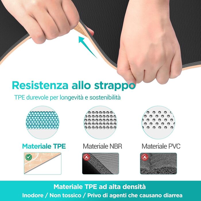 Спортивна килимок для йоги з принтами поз, неслизький TPE, 181x63x0.6 см (Хакі та Чорний)