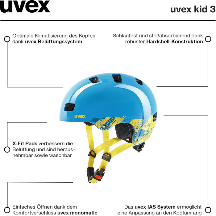 Дитячий велосипедний шолом uvex Kid 3, регулювання розміру, міцний корпус, знімна підкладка