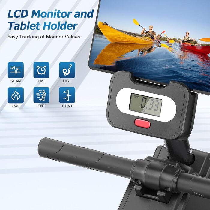 YOLEO Веслувальний тренажер магнітний, тихий для дому, 15 рівнів опору, LCD-дисплей, чорний та білий