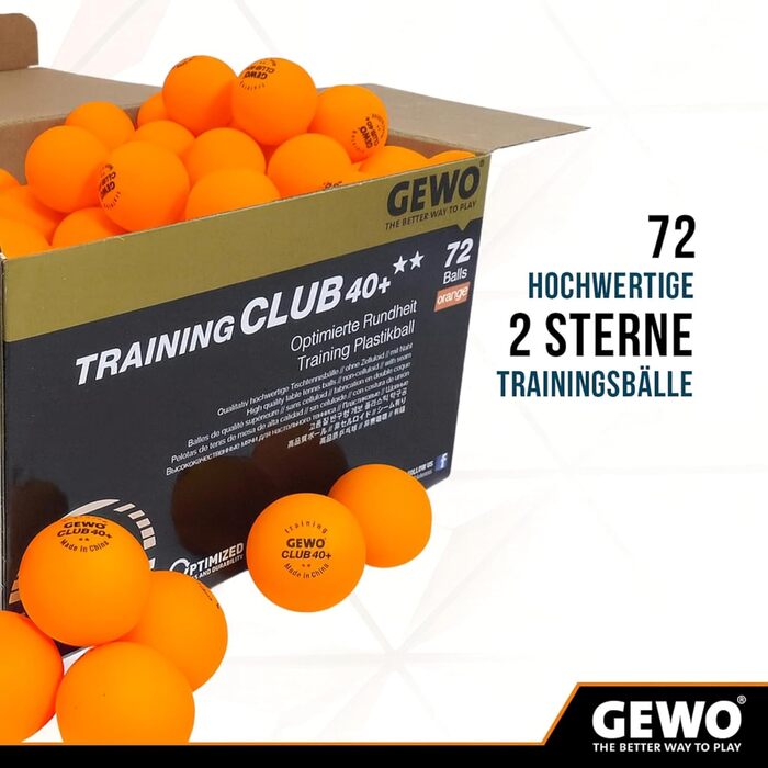 М'ячі для настільного тенісу GEWO Training Club 2 зірки 40+ помаранчеві (72 шт.) ABS пластик