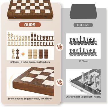 Магнітна шахова дошка 2в1 Paom 40.5x40.5 см: дерев'яна, складана, з фігурами для дорослих та дітей