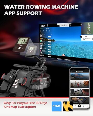 PASYOU Ручний тренажер для дому з водою, до 150 кг, Bluetooth, Kinomap App, вертикальне зберігання, PW30