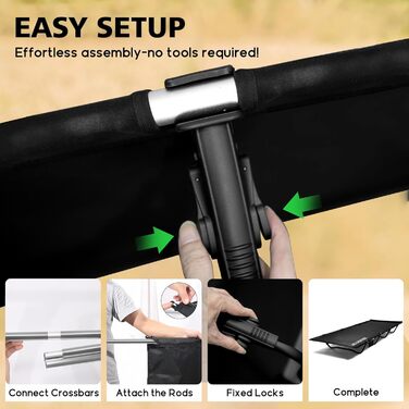 Легке туристичне ліжко для кемпінгу, 160 кг, чорне. Розкладне, портативне, для відпочинку на природі, вдома, в горах, на дачі.