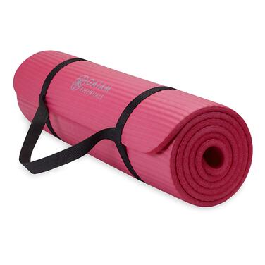 Yogamat Gaiam Essentials товстий (1 см) рожевий 183x61 см з ременем для зручного транспортування - килимок для йоги та фітнесу