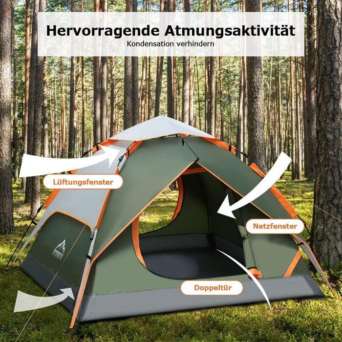 Намет Gysrevi для кемпінгу, 3-місний, миттєвий pop-up, водонепроникний, великий, двошаровий, автоматичний куполоподібний намет для кемпінгу та трекінгу
