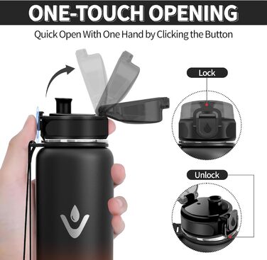 Термопляшка Vikaster 500 мл, нержавіюча сталь, без BPA, для спорту, подорожей та фітнесу, чорно-винна